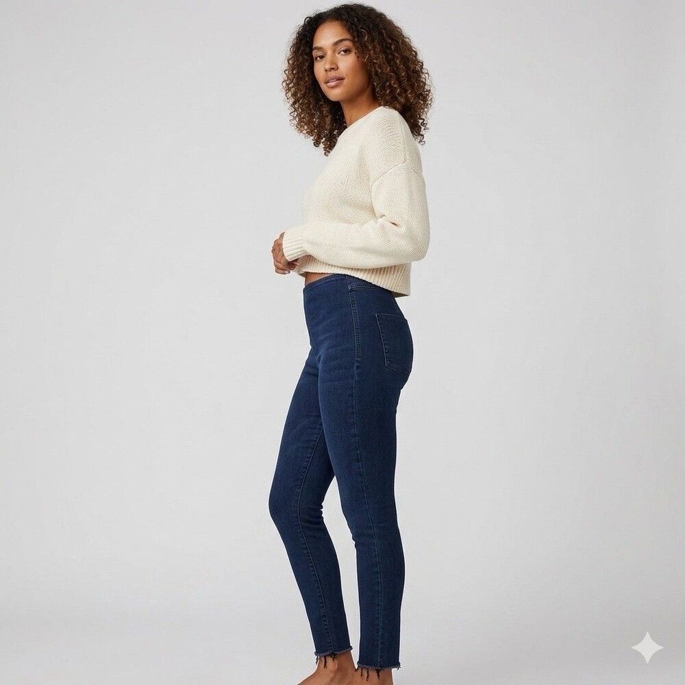 Free People FP Pull-On High Rise Skinny Jeans Indigo Blue Size 28 Frayed Hem